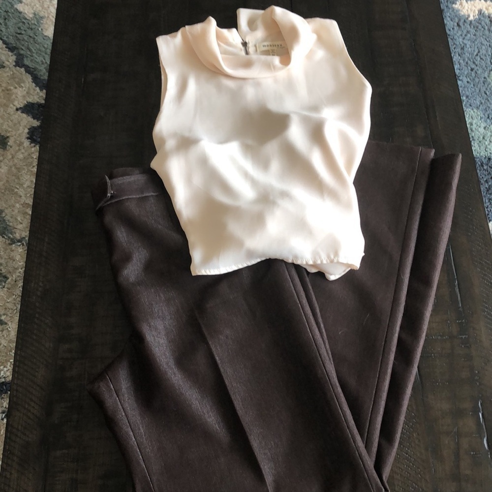 𝅺Monteau Cowl Neck Sleeveless Blouse Size M Flowy Neutral Cream Business Casual - Picture 10 of 11